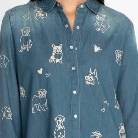 Johnny Was “For dog lovers only” pearl button embroidered western shirt NWT RARE - Picture 5 of 12